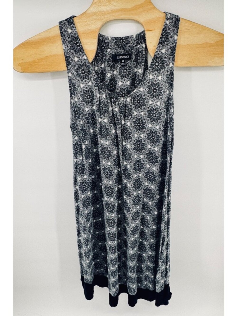 Ellen Tracy Black & White Sleeveless Midi Sleep Dress Gown M Geometric Pattern